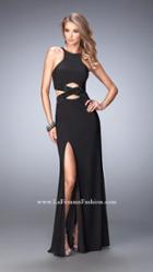 La Femme - Long Jersey Prom Dress With Black Beading 22206
