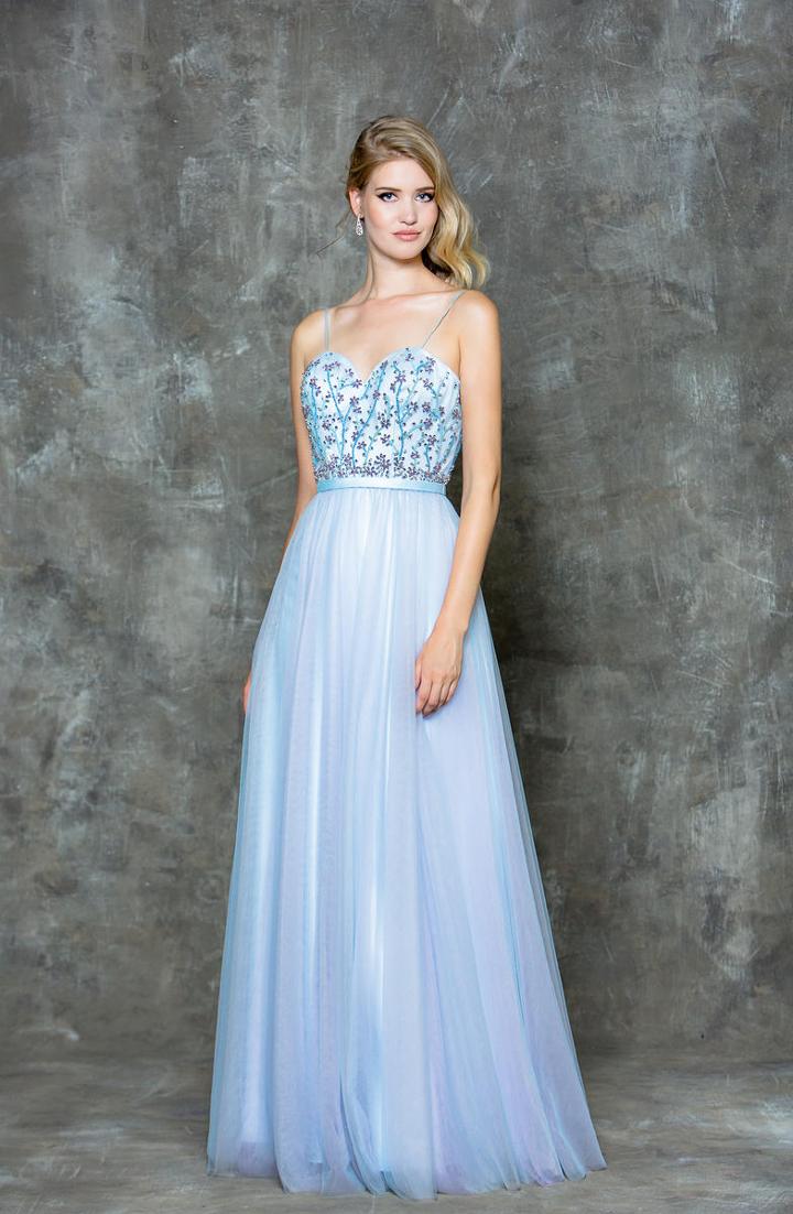 Glow By Colors - G706 Sweetheart Neckline Mesh Evening Gown