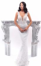 Tarik Ediz - 93347 Scalloped Lace Pearl Embellished Gown