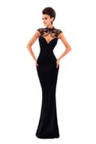 Tarik Ediz - 50289 Embellished Illusion High Neck Sheath Dress