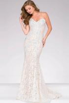 Jovani - 37334 Crystal Embellished Strapless Lace Prom Dress