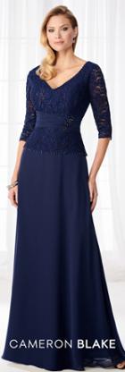 Cameron Blake - 218623w Lace Peplum A-line Evening Gown