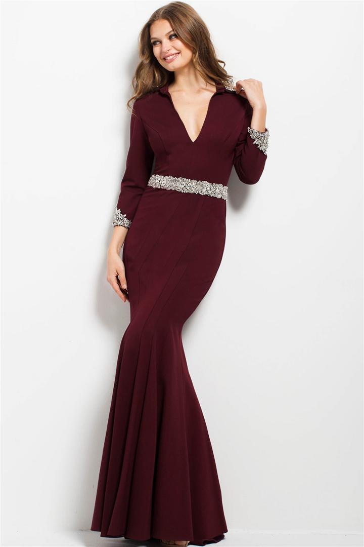 Jovani - 52091 Embellished Plunging V-neck Trumpet Dress