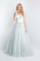 Blush - 5676 Folded Strapless Floral Applique Prom Gown