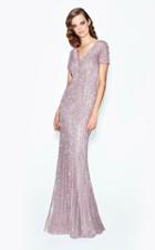 Daymor Couture - 574 Shimmering Short Sleeve V-neck Evening Gown