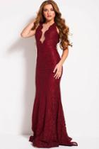 Jovani - 51847 Sleeveless Plunging Lace Illusion Prom Dress