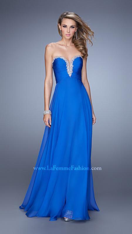 La Femme - Plunging Sweetheart Chiffon Dress In Electric Blue 21499
