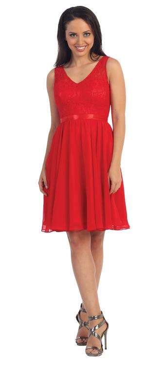 Dancing Queen - 9064 Sleeveless V-neck Lace Cocktail Dress