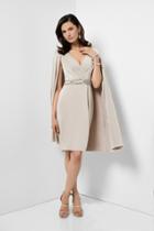 Terani Couture - Chic V-neck Short Wrap Dress With Cape 1711c3012