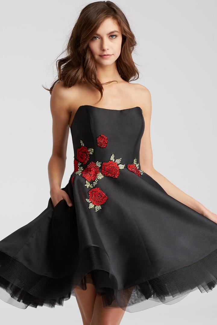 Jovani - 55136 Strapless Rose Applique Cocktail Dress