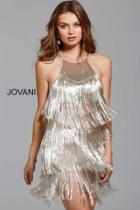 Jovani - 61576 Halter Neck Sleeveless Fringe Short Dress