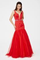 Angela And Alison - 81013 Plunging Sweetheart Tulle Trumpet Gown