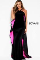 Jovani - 51846 Two Tone Velvet Halter Dress With High Low Overlay