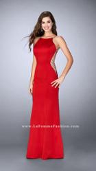 La Femme - Sleeveless High Neck Beaded Side Cutout Jersey Dress 23718