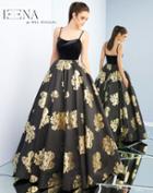 Ieena Duggal - 25955i Velvet Scoop Satin Gold Patterned Gown
