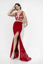 Studio 17 - 12550 Embellished Deep V-neck Trumpet Dress