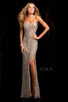 Scala - 48673 Sweetheart Sequin Prom Dress With Side Slit