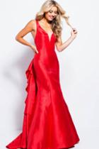 Jovani - Jvn53186 Ruffled V-neck Mermaid Dress