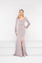 Marsoni By Colors - M242 Embellished Long Sleeve V-neck Trumpet Dress