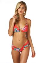 Montce Swim - Red Floral Cage Bralette Top X Euro Bottom Bikini Set