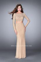 La Femme - Sparkling Long Sleeve Cropped Top And Skirt Prom Dress