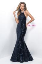 Blush - Sequined High Halter Mermaid Gown 11325