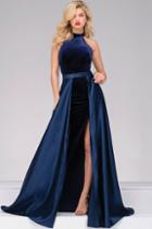 Jovani - 45182 Velvet Dress With Satin Overlay Skirt