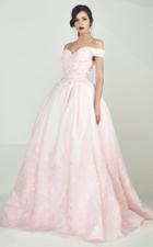 Mnm Couture - Off Shoulder Floral Ruched Ballgown G0698