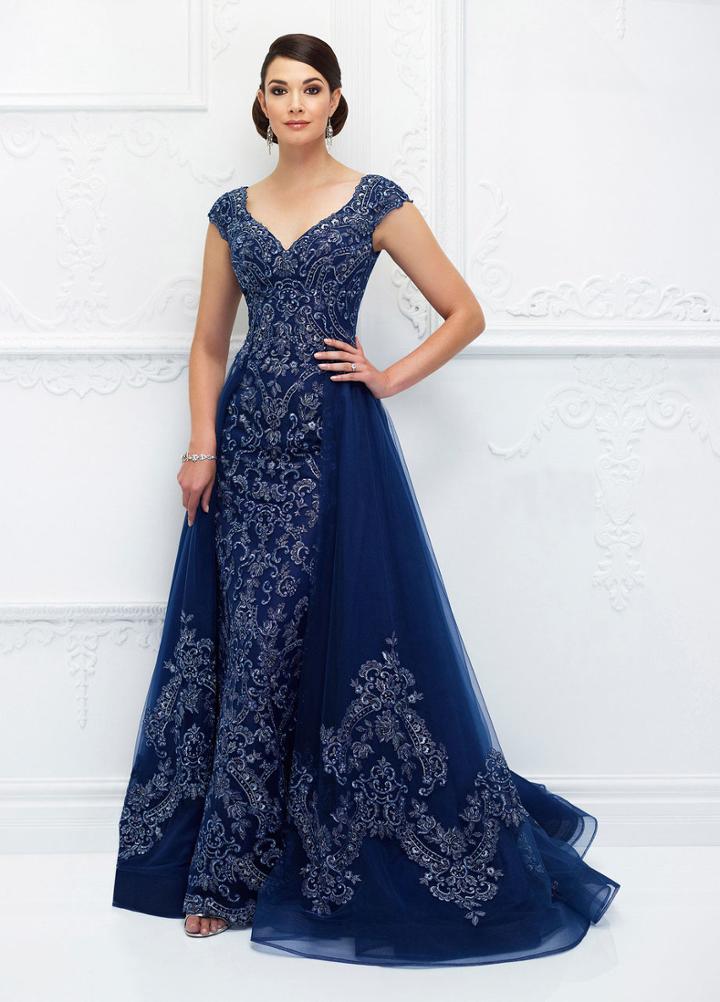 Ivonne D For Mon Cheri - 118d05 Beaded V-neck Dress With Overskirt