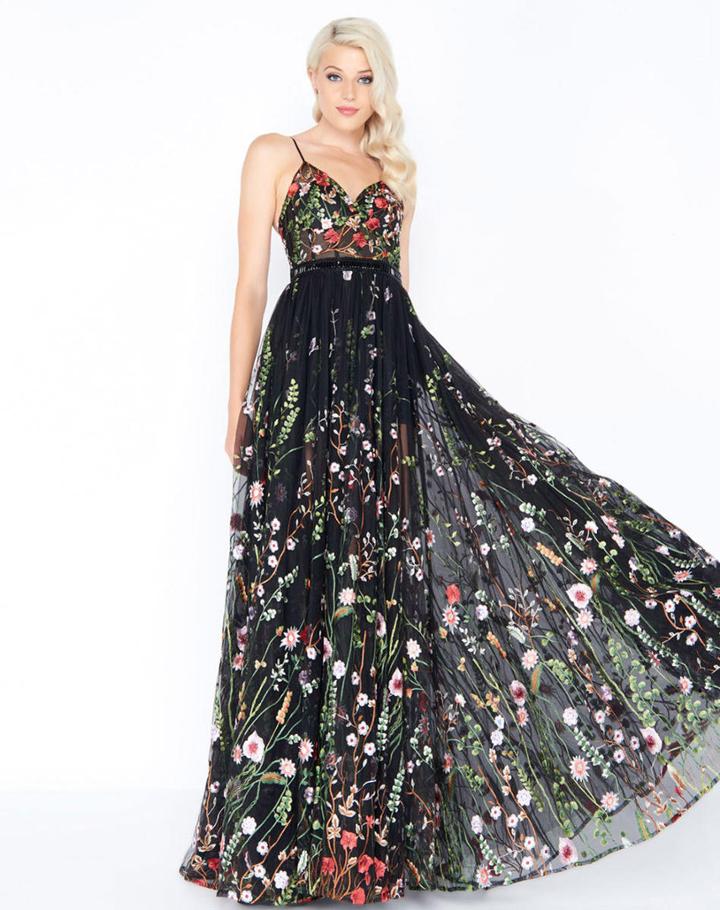 Mac Duggal - 62989m Sheer Sweetheart Floral Embroidered A-line Gown