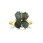 Tresor Collection - Four Leave Organic Black Diamond With Diamond Accent Ring In 18k Yellow Gold