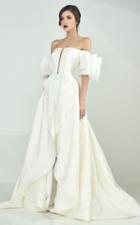 Mnm Couture - Off Shoulder Ruffled A Line Gown G0690