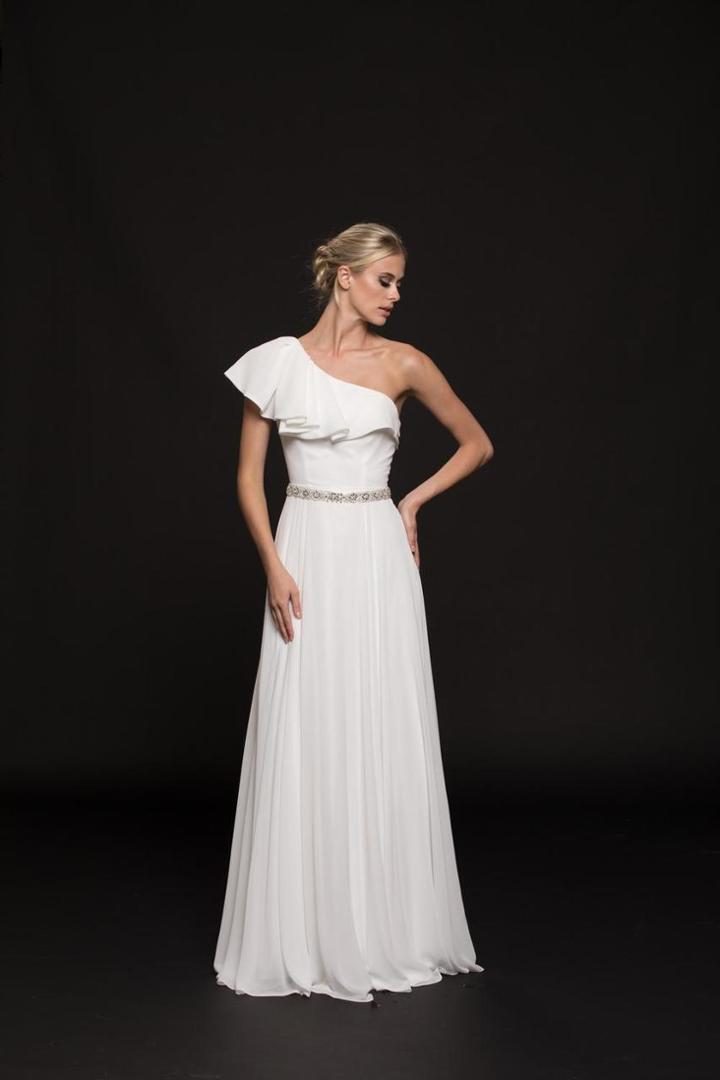 Glow By Colors - G794 Ruffled Asymmetrical Chiffon A-line Gown