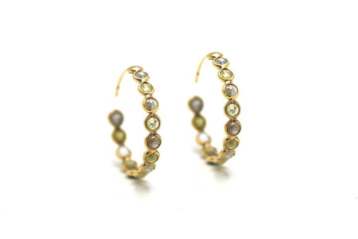 Tresor Collection - Rose Cut Champaign Diamond Hoop Earrings In Yellow Gold