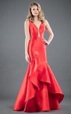 Rachel Allan Couture - 8286 Plunging V-neck Ruffled Mermaid Dress