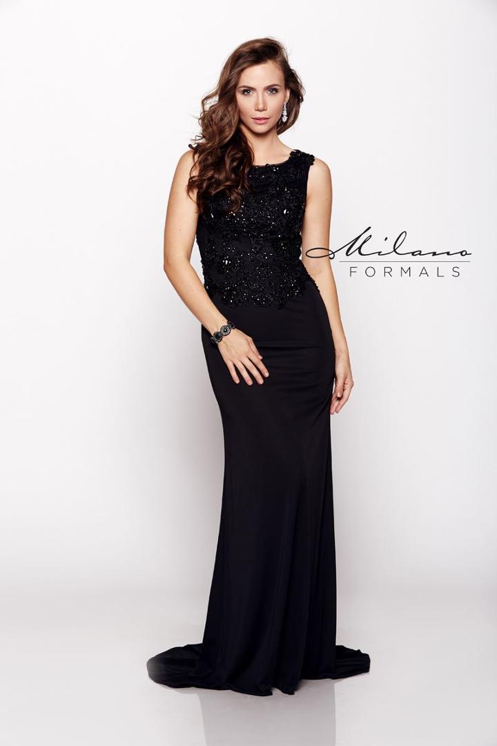 Milano Formals - Floral Beaded Bodice With Illusion Back Long Jersey Gown E1637