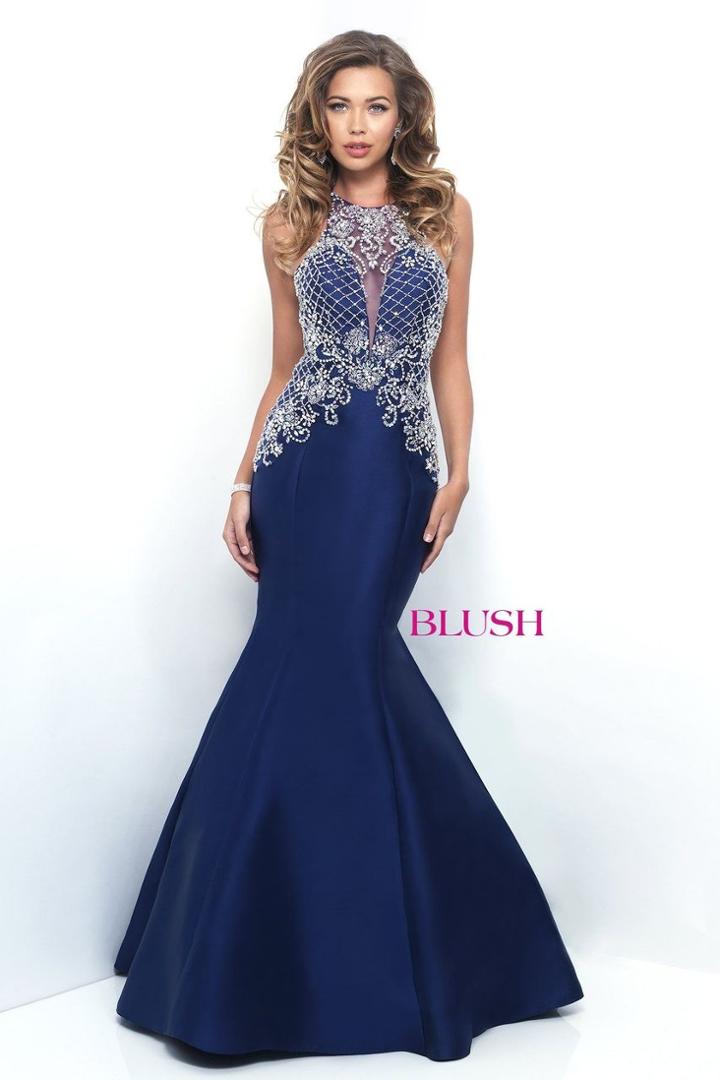 Blush - Ornate Illusion Mikado Trumpet Gown 11332