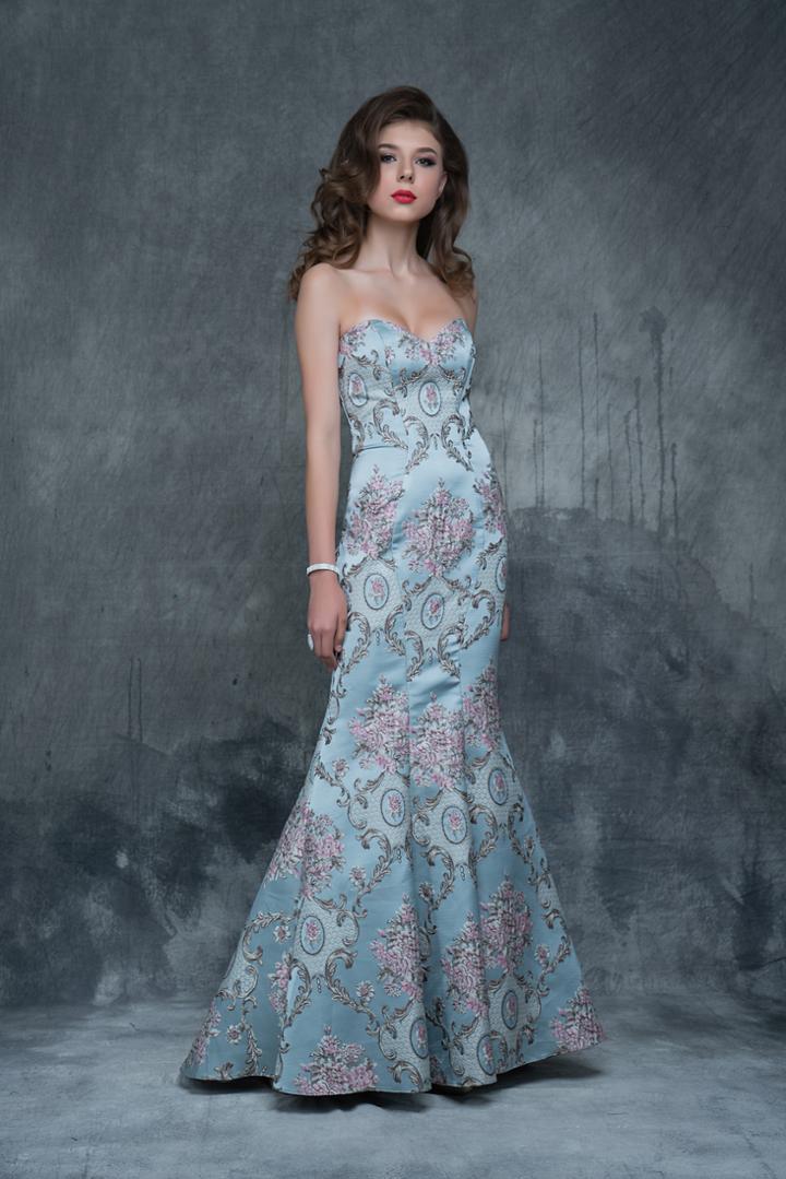 Nina Canacci - 5125 Dainty Floral Print Strapless Evening Gown