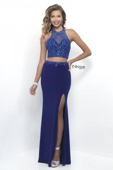 Intrigue - Two-piece Beaded Halter Top Column Dress 253