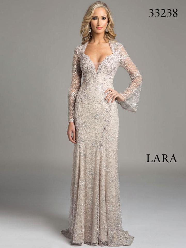 Lara Dresses - Embellished Queen Anne Lace Evening Gown With Bell Sleeves 33238