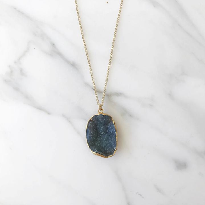 Margaret Elizabeth - Long Black Druzy Pendant