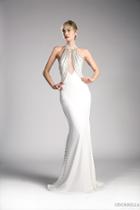 Cinderella Divine - Gold Beaded Halter Jersey Trumpet Evening Dress