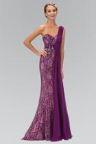 Elizabeth K - One Shoulder Lace Dress With Chiffon Overlay Gl1000