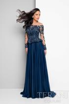 Terani Evening - Bateau Illusion Scalloped Peplum Gown 1713m3477