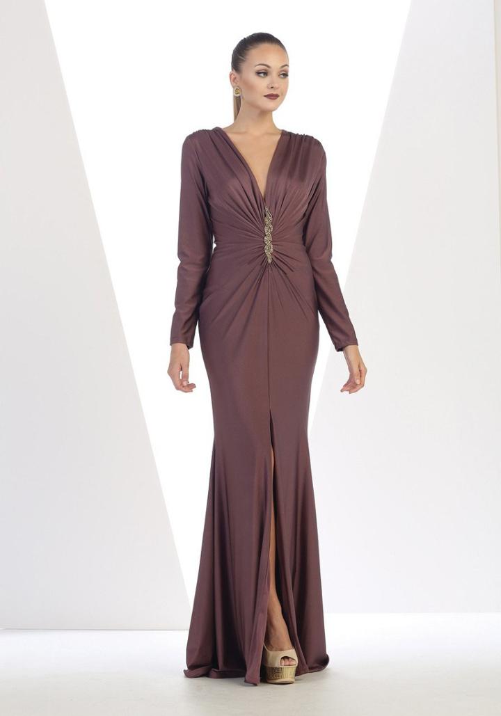 May Queen - Rq7433 Embellished V-neck Trumpet Dress