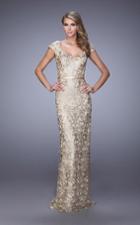 La Femme - 21680 Gilded Metallic Lace Evening Gown