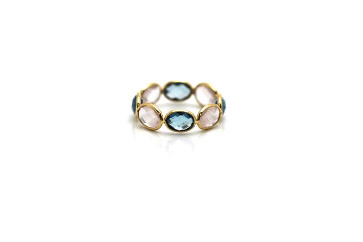 Tresor Collection - Rose Quartz & Blue Topaz Stackable Ring Bands In 18k Yellow Gold