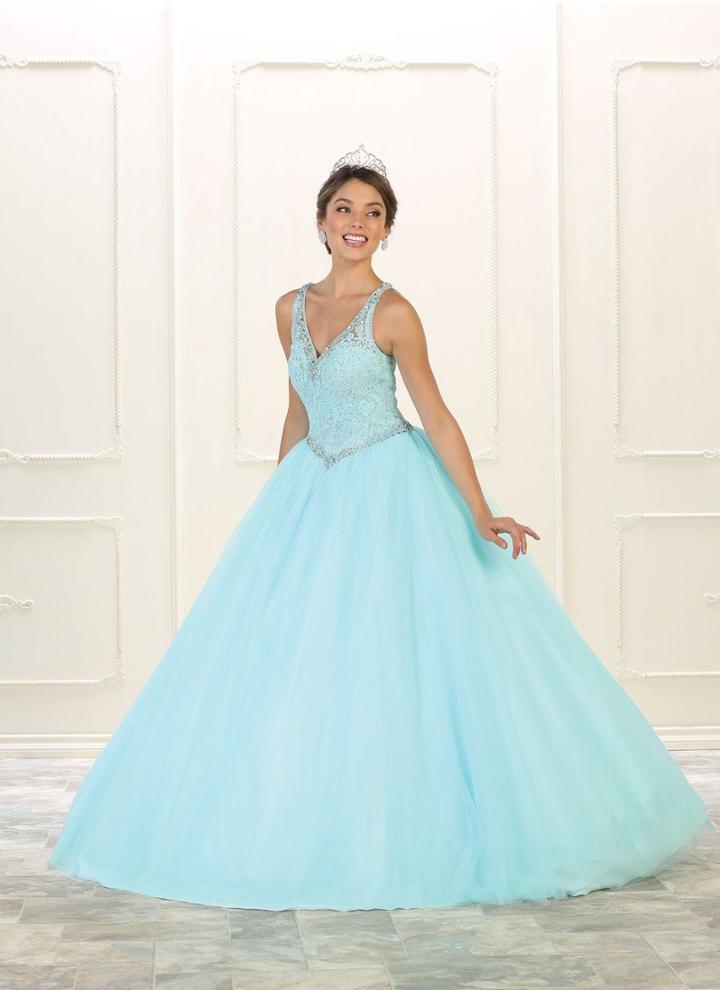 May Queen - Lk89 Embellished V-neck Ballgown