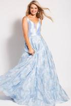 Jovani - 60841 Floral Plunging Fitted Gown