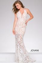 Jovani - Romantic Sheer Lace Halter Sheath Gown 40116